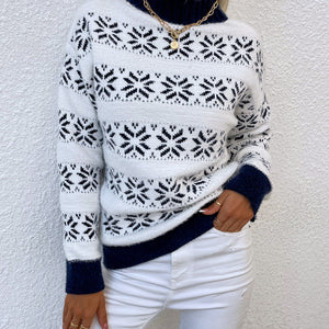 Snowflake Pattern Mock Neck Sweater