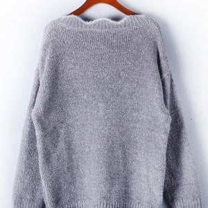 Notched Dropped Shoulder Long Sleeve Sweater