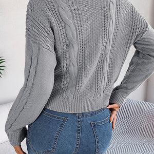 Cable-Knit Buttoned Round Neck Sweater