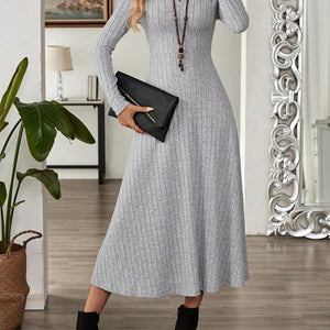 Ribbed Johnny Collar Long Sleeve Dress