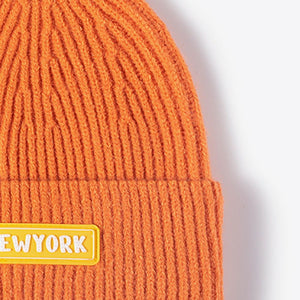 NEWYORK Patch Rib-Knit Cuffed Beanie