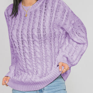 Openwork Round Sleeve Cable-Knit Sweater