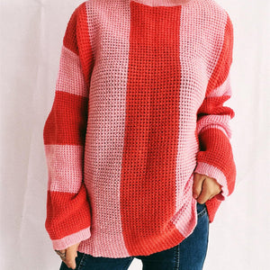 Color Block Round Neck Long Sleeve Sweater