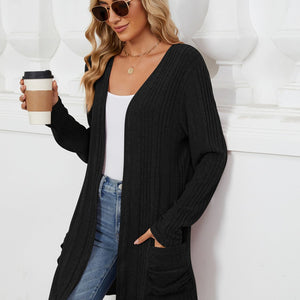 Pocketed Open Front Long Sleeve Cardigan