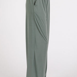 Mittoshop Stretch Banded Waist Wide Leg Pants with Pockets