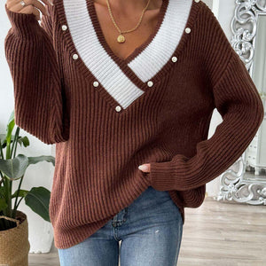 Contrast Trim Dropped Shoulder Long Sleeve Sweater