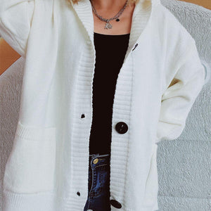 Dropped Shoulder Long Sleeve Hooded Cardigan