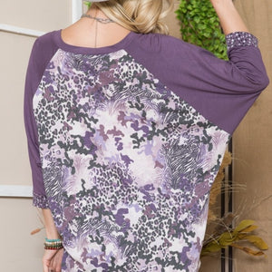 Celeste Full Size Floral Contrast Raglan Sleeve Top