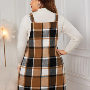 Honey Plus Size Plaid Wide Strap Overall Dress