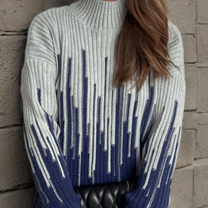 Contrast Mock Neck Long Sleeve Sweater