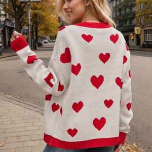 Heart Button Up Dropped Shoulder Long Sleeve Cardigan