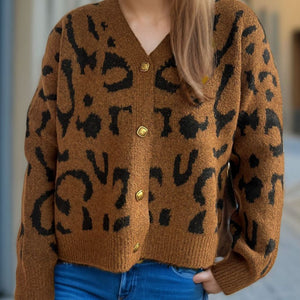 Leopard V-Neck Button Up Cardigan