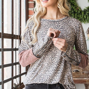 Heimish Full Size Leopard Exposed Seam Contrast T-Shirt