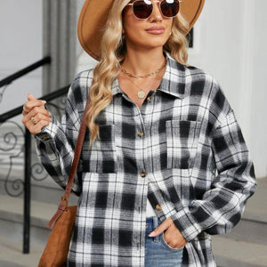 Plaid Collared Neck Long Sleeve Shirt