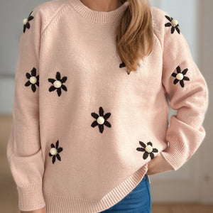 Flower Round Neck Raglan Sleeve Sweater