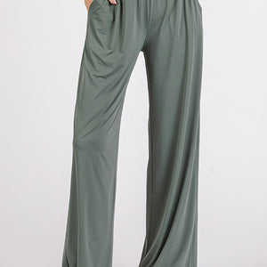 Mittoshop Stretch Banded Waist Wide Leg Pants with Pockets