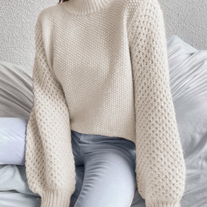 Openwork Mock Neck Long Sleeve Sweater