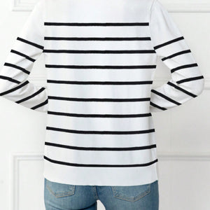 Striped Round Neck Button Up Cardigan