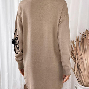 Perfee Flower Mock Neck Long Sleeve Sweater Dress