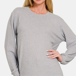 Zenana Hacci Round Neck Long Sleeve T-Shirt