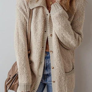 Pocketed Button Up Long Sleeve Cardigan