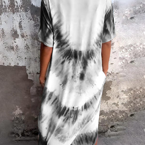 Full Size Pocketed Tie-Dye Short Sleeve Dress