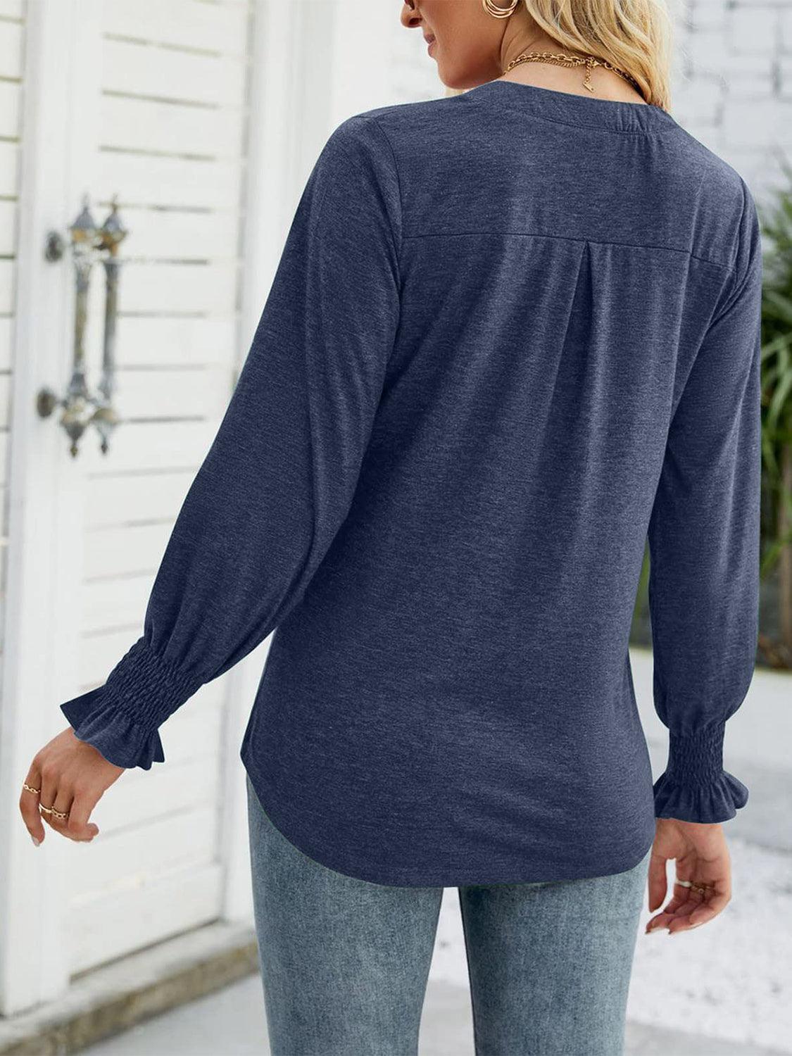 Full Size Notched Long Sleeve T-Shirt