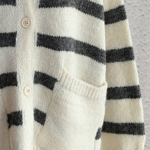 Striped Button Down Long Sleeve Cardigan