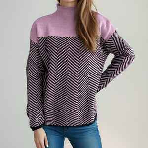 Contrast Turtleneck Long Sleeve Sweater