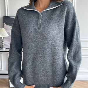 Half Zip Dropped Shoulder Sweater