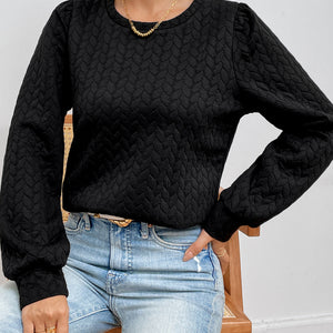 Texture Round Neck Long Sleeve Sweatshirt