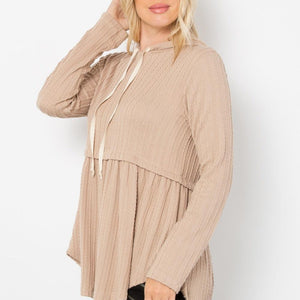 Be Stage Full Size Long Sleeve Peplum Cable Knit Hoodie