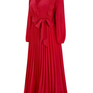 Pleated Surplice Tie Waist Maxi Dress