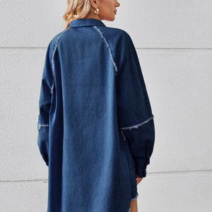 Raw Hem Button Up Denim Dress