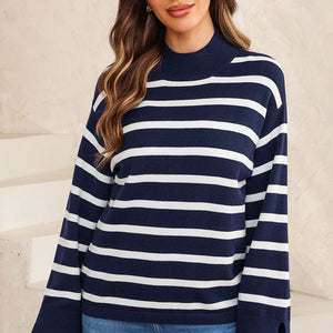 Striped Slit Drop Shoulder Sweater