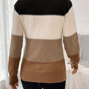 Color Block Mock Neck Long Sleeve Sweater