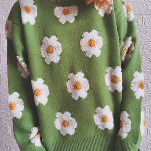 Flower Round Neck Long Sleeve Sweater