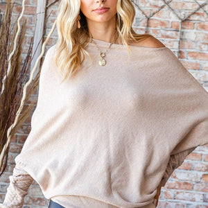 First Love Full Size Asymmetrical Hem Dolman Sleeve Sweater