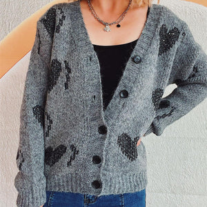 Heart Button Up Long Sleeve Cardigan