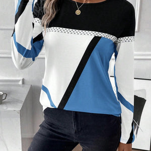 Contrast Round Neck Long Sleeve T-Shirt