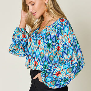 Double Take Full Size Printed Balloon Sleeve Blouse