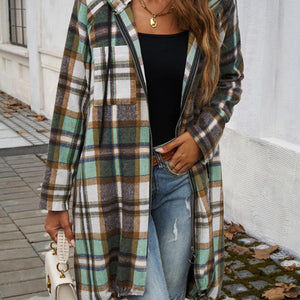 Devine Plaid Zip Up Hooded Coat