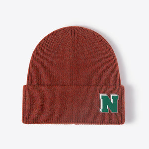 Letter N Patch Cuffed Knit Beanie