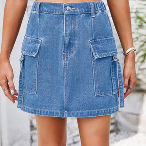 Pocketed Buttoned Denim Skirt