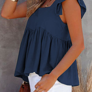 Full Size Ruffled Square Neck Cap Sleeve Blouse