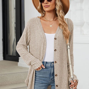 Ribbed Button Up Long Sleeve Cardigan