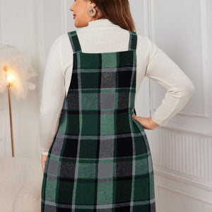 Honey Plus Size Plaid Wide Strap Overall Dress