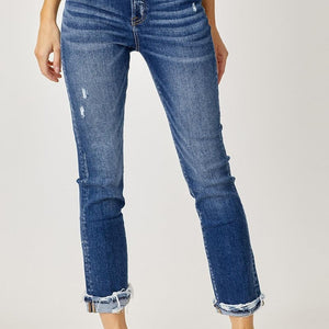 Risen Full Size High-Rise Frayed Cuffed Straight Jeans