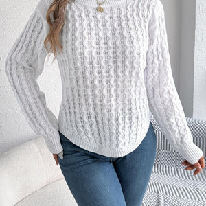 Asymmetric Hem Round Neck Long Sleeve Sweater