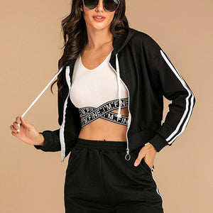 Perfee Drawstring Side Stripe Zip Up Hooded Top and Pants Set